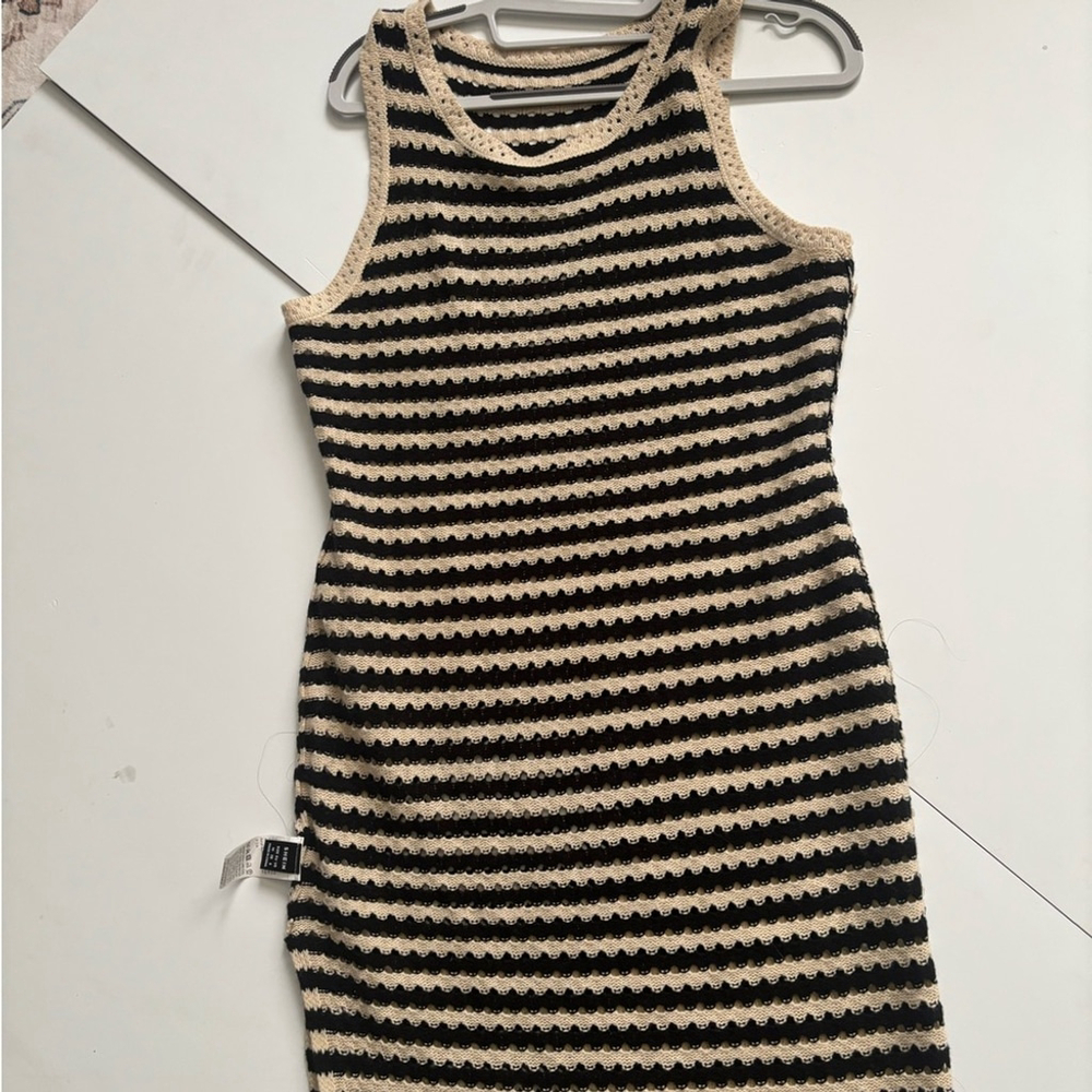 SHEIN Black and Cream Striped Knit Dress
